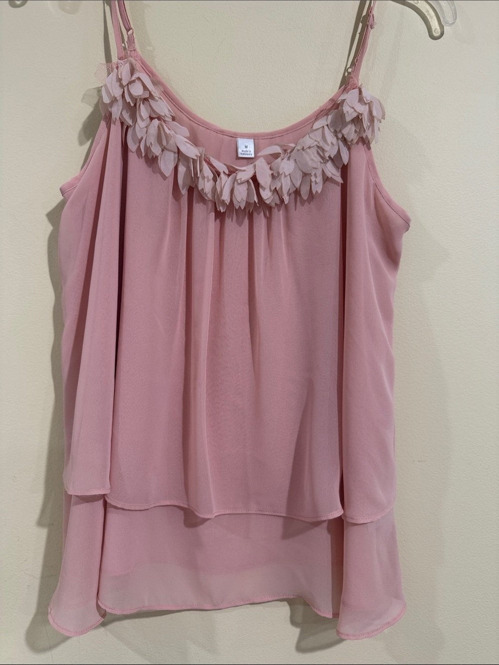 Blush Pink Petal-Trim Layered Chiffon Camisole
